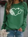 Grüner Fleece-Sweatshirt mit Rundhalsausschnitt und süßem Herz-Stethoskop und Blumen-Print. - Grün