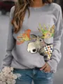 Dettagli della felpa girocollo manica lunga felpata con stampa alce di Natale casual. - Taglia S / Top (98744) / Grigio