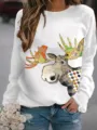 Felpa bianca da donna a maniche lunghe con scollo rotondo e stampa artistica di cervo. - Taglia S / Top (98744) / Bianco