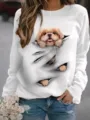 Sudadera polar con bonito estampado de perro 3D, jersey cómodo de manga larga y cuello redondo. - S / Tops / Blanco