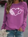 Lila Langarm Fleece-Sweatshirt mit Stethoskop-Herz-Druck in modischer Damen Variante - Hellviolett