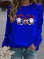 Long sleeve crewneck sweatshirt featuring a cute gnome holiday print for casual daily wear. - Blue