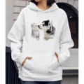 Witte sweatshirt met lange mouwen en capuchon met schattige kat en hond print casual. - S / Tops / H5 Husky en kitten neus aan neus