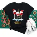 Christmas wine glass graphic print black short sleeve t-shirt holiday festive casual tee - S / Tops / Black Christmas Tree Wine Glass (BT8345)