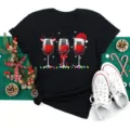 Christmas wine glasses print short sleeve black t-shirt casual holiday graphic tee top - S / Tops / Black Christmas Antlers Cup (BT8346)