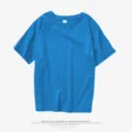 Solid color blue short sleeve t-shirt detail, soft fabric, ideal for custom DIY printing. - Royal Blue 01