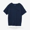Plain dark blue round neck short sleeve t-shirt for men and women, casual basic tee. - Navy Blue