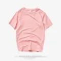 Pink crewneck short sleeve T-shirt for men and women, casual basic daily wear solid tee. - Pink 01