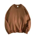 Solid brown crewneck sweatshirt for men and women, casual long sleeve pullover top basic. - M / Tops / Russet