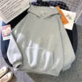Women Casual Solid Grey Hoodie Long Sleeve Oversized Pullover Sweatshirt with Pocket - Gray