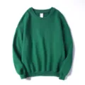 Solid dark green crewneck sweatshirt for men and women, casual long sleeve pullover top. - M / Tops / Green