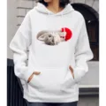 Witte casual langmouwige hoodie met schattige kattenprint, comfortabele pullover stijl. - S / Tops / N5 Kitten Speelt Met Garen