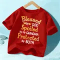 Kids red short sleeve t-shirt children cotton tee with cute family letter print casual top - 110cm / Tops / Red