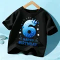 Camiseta negra de manga corta para niños con estampado de numero 6 de cumpleaños fiesta de verano - 6Y