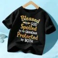 Black kids short sleeve t-shirt with inspirational letter print, comfortable cotton summer top. - 110cm / Tops / Black