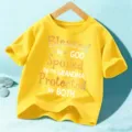 Bambino t-shirt manica corta gialla cotone stampa lettere casual carino top estivo vestiti - Giallo