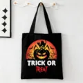 Zwarte Halloween canvas shopper tas met pompoen kat print, stijlvolle casual reistas handtas. - Zwart Halloween Trick or Treat Stijl (9126) / 35cmx45cm
