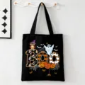 Zwarte Halloween Canvas Tote Tas met Boo Pompoen Spook Print voor dagelijks winkelen - Zwart Halloween BOO Print Stijl (9120) / 35cmx45cm