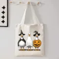 Halloween schattige gans canvas tote tas casual schouder tas winkelen reizen opslag tas - Drie Halloween Ganzen Stijl (9089) / 35cmx45cm