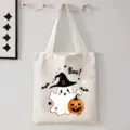 Halloween schattige geest pompoen canvas shopper tas, casual schouderboodschappentas. - Geest Pompoen en BOO Print Stijl (9125) / 35cmx45cm
