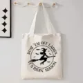Halloween heks canvas shopper herbruikbare boodschappentas casual schouder opbergtas - Heks Rijdend op Bezemsteel Stijl (9085) / 35cmx45cm
