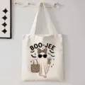 Halloween witte canvas shopper tas casual schoudertas met leuke geest print ontwerp - Humoristische Geest BOO-JEE Stijl (9104) / 35cmx45cm