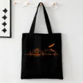 Zwarte canvas shopper tas Halloween variant met oranje pompoen en vleermuis print. - Zwart Halloween ECG Stijl (9107) / 35cmx45cm