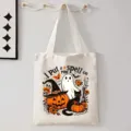 Halloween canvas tote tas herbruikbare boodschappen schoudertas casual studentenhandtas - I Put a Spell on You Kleurrijke Illustratie Stijl (9110) / 35cmx45cm