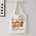 Canvas shopper tas met herfstpompoen, herbruikbare boodschappentas voor dagelijks gebruik reizen. - Herfst Koffie Pompoen Stijl (9081) / 35cmx45cm