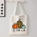 Canvas shopper tas met herfst pompoen print, herbruikbare boodschappentas voor dagelijks. - Pompoen Luipaard Strik Stijl (9083) / 35cmx45cm