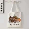 Herfst pompoen luipaard print canvas draagtas, casual herbruikbare boodschappentas voor dagelijks. - Herfst Pompoen Belettering Stijl (9095) / 35cmx45cm