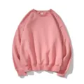 Classic pink long sleeve crewneck sweatshirt for women, casual solid color pullover top. - Pink