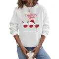 Dames kerst truien lange mouw sweatshirt met grappige wijnglas print casual mode. - S / Tops / Wit