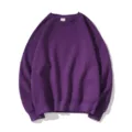 Purple Crewneck Sweatshirt Solid Color Long Sleeve Casual Pullover For Daily Wear. - Purple