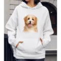 Witte hoodie met schattige puppyprint, casual trui met lange mouwen en handige voorzak - S / Tops / N9 Hond Steekt Tong Uit
