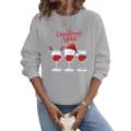 Christmas graphic long sleeve sweatshirt detail view, casual gray pullover top showing print. - Gray