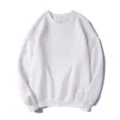 Plain white crewneck sweatshirt for women and men, classic long sleeve casual pullover top. - White