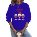 Women Christmas Long Sleeve Crewneck Sweatshirt Royal Blue Holiday Casual Pullover Top - Blue