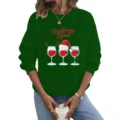 Green Christmas long sleeve sweatshirt with festive wine glass graphic for holiday wear. - Green