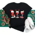 Black Christmas short sleeve T-shirt with funny wine glass graphic casual holiday top. - S / Tops / Black Funny Wine Glasses (BT8350)
