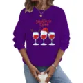 Women Christmas Spirit Sweatshirt Long Sleeve Round Neck Holiday Party Pullover Top - Purple