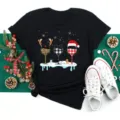 Christmas wine glass print black short sleeve t-shirt casual holiday top for women - S / Tops / Black Christmas Creative Cup (BT8351)