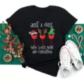 Black short sleeve Christmas wine graphic t-shirt for women, casual holiday top apparel. - S / Tops / Black Christmas Funny Text (BT8353)