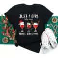 Casual Women Cute Christmas Wine Graphic T-Shirt Short Sleeve Holiday Tee Top Black - S / Tops / Black Christmas Wine Lover (BT8355)