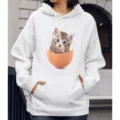 Witte casual hoodie met schattige kat eierschaal grafische print met lange mouwen trui - S / Tops / L10 Kitten in eierschaal