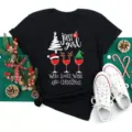 Christmas Wine Lover Short Sleeve Black T-Shirt Casual Holiday Graphic Tee for Women - S / Tops / Black Loves Wine and Christmas (BT8356)