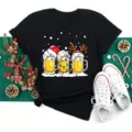 Christmas Beer Graphic Print Short Sleeve T-Shirt Casual Holiday Unisex Black Tee Shirt - S / Tops / Black Christmas Beer (BT8357)