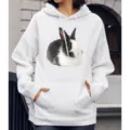Witte hoodie met schattige konijnenprint, casual trui met lange mouwen voor dames. - S / Tops / Q5 Panda en schattig konijn