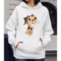 Witte casual langdurige hoodie met 3d schattige kat grafische print voor dames dagelijks - S / Tops / N12 Oranje kat glurt naar buiten