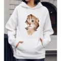 Casual witte hoodie met schattige 3D katten grafische print voor stijlvolle dames en heren. - S / Tops / N13 Kitten glurt naar buiten